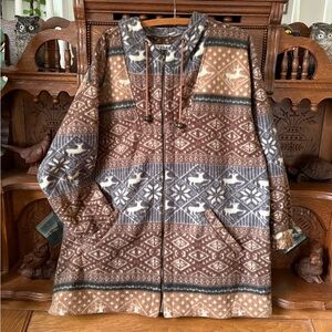 Deer Patterned Vintage 90s Hooded Fleece Zip Up Oversized Size Medium